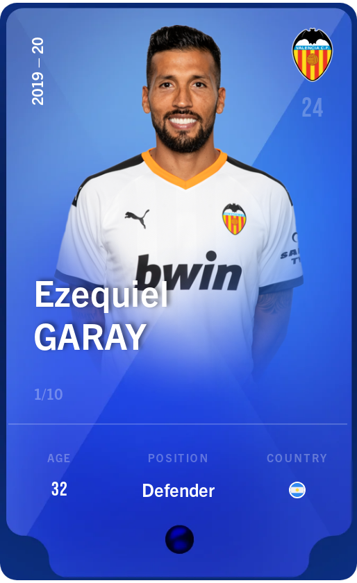 Sorare - Sorare Official - Ezequiel Garay 2019-20 • Super Rare 1/10 - NFT # 22492854434608298641686170987414719342774290304293257664260523219255050439001