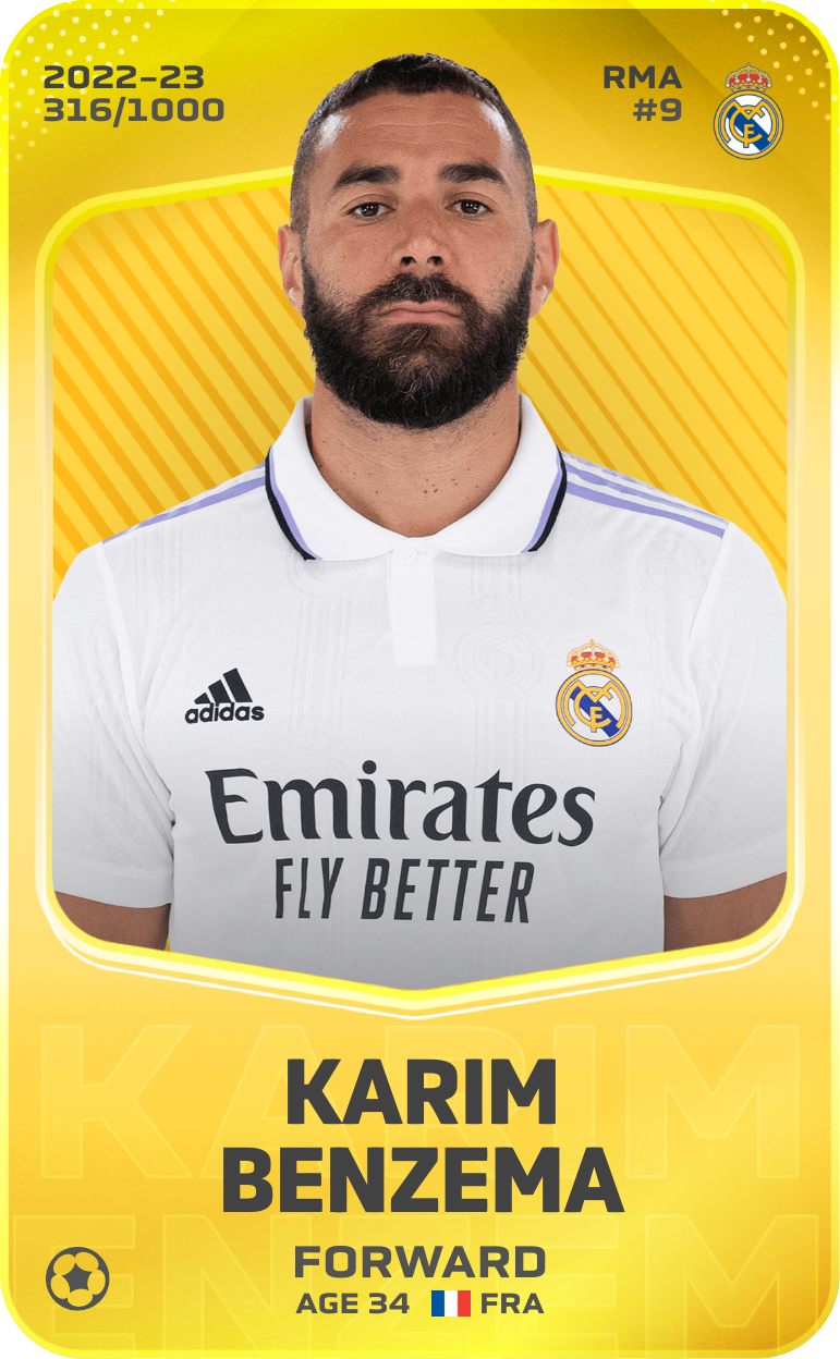 Sorare - Sorare Official - Karim Benzema 2022-23 • Limited 316/1000 - NFT # 37193527029109524102835122136057164739959103235176771222748274709096001144999