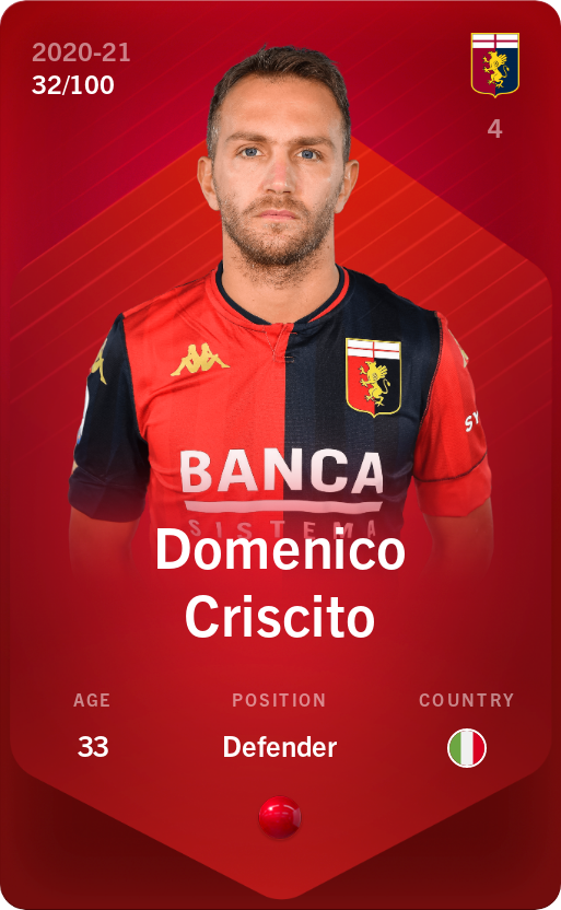 Sorare - Sorare Official - Domenico Criscito 2020-21 • Rare 32/100 - NFT # 31667530201194080463212257609016792646048360992654258239843476809469716681803