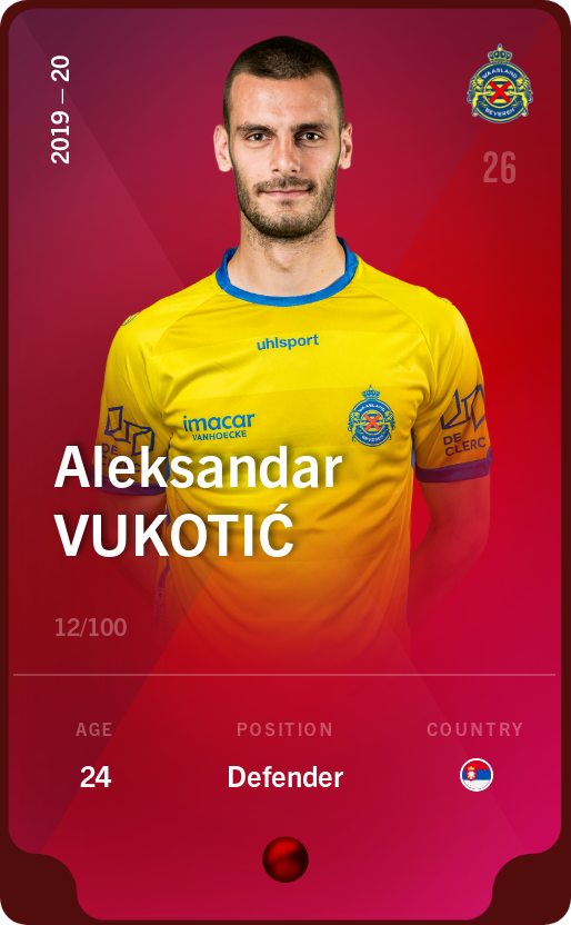 Sorare - Sorare Official - Aleksandar Vukotić 2019-20 • Rare 12/100 - NFT # 33609268625650436559592805708693138964399672597253625532783043682834926928085
