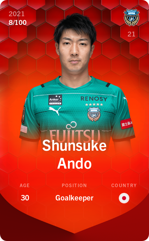 Sorare - Sorare Official - Shunsuke Ando 2021-22 • Rare 8/100 - NFT # 15277254490306297371641319733132388349135445220321732779944351160418289144951