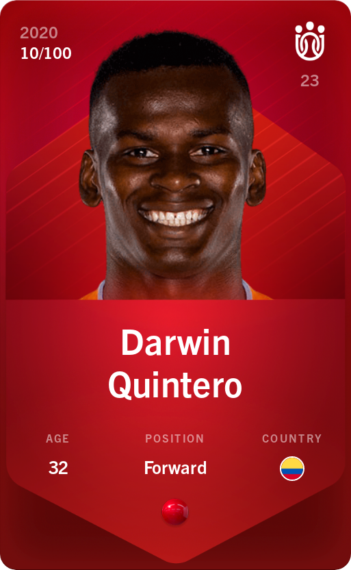 Sorare - Sorare Official - Darwin Quintero 2020-21 • Rare 10/100 - NFT # 21858747851339864864520153759638065420479076069231841212694045568855763124654