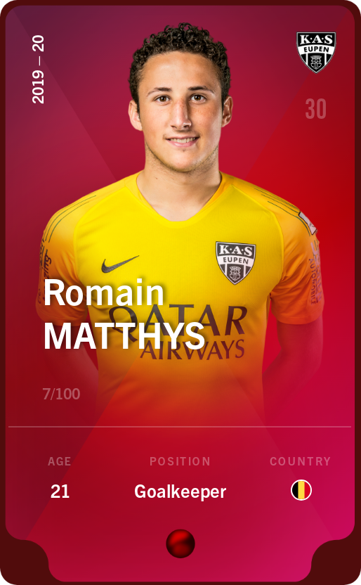 Sorare - Sorare Official - Romain Matthys 2019-20 • Rare 7/100 - NFT # 64362034895258636500100015291921893358582905276882125333406703598637304759621