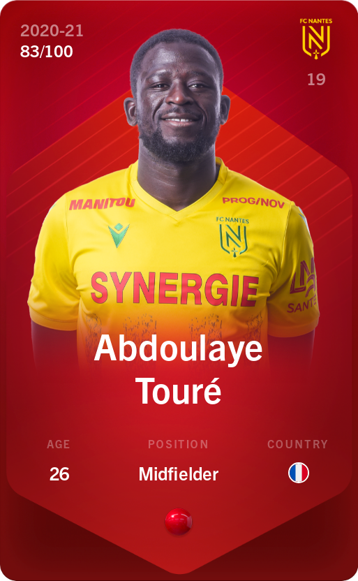 Sorare - Sorare Official - Abdoulaye Touré 2020-21 • Rare 83/100 - NFT # 44375459227115764818674738878400692387322507963061031211000676536210695160237