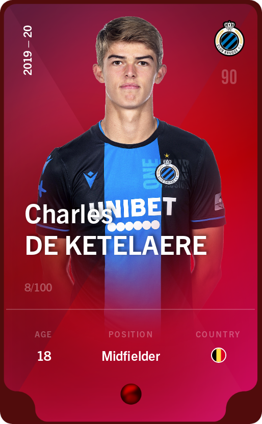 Sorare - Sorare Official - Charles De Ketelaere 2019-20 • Rare 8/100 - NFT # 3880003463934507611405755517008957679428354124203161276520978841040601432005