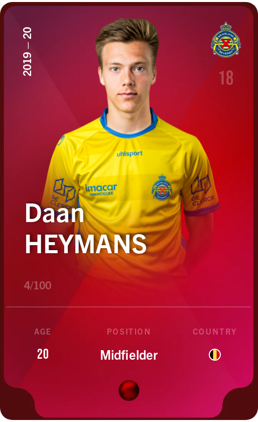 Sorare - Sorare Official - Daan Heymans 2019-20 • Rare 4/100 - NFT # 83278565173853254787435212780510364715068366114776412509712409292283013963873