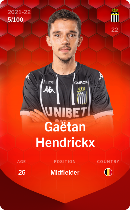 Sorare - Sorare Official - Gaëtan Hendrickx 2021-22 • Rare 5/100 - NFT # 115358587472678110369305891477567612742190959722527450217942533555640560575550
