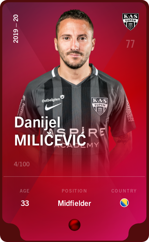 Sorare - Sorare Official - Danijel Miličević 2019-20 • Rare 4/100 - NFT # 60200703355697224835094601811981828139702313348147162412127246975457101907550