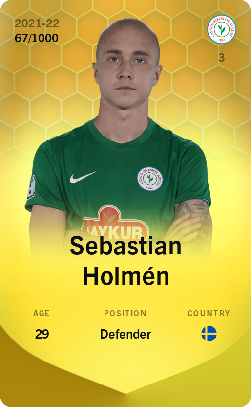 Sorare - Sorare Official - Sebastian Holmén 2021-22 • Limited 67/1000 - NFT # 88190440986952894178466126304551025390553149205031932033315598369792343106014