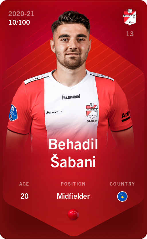 Sorare - Sorare Official - Behadil Šabani 2020-21 • Rare 10/100 - NFT # 108615479126483600678654794633270493670659324378268040251614831954310510451713