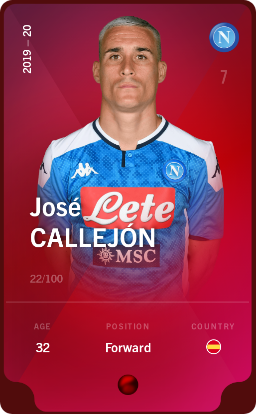 Sorare - Sorare Official - José Callejón 2019-20 • Rare 22/100 - NFT # 86852080724437164891105473660970235746858622640471707731023696935822638406965