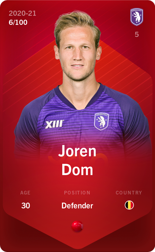 Sorare - Sorare Official - Joren Dom 2020-21 • Rare 6/100 - NFT # 42194561644523100463382242499276320502398806959895519297132003875781001536977
