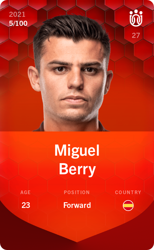 Sorare - Sorare Official - Miguel Berry 2021-22 • Rare 5/100 - NFT # 87258093235962966215280986020839966334075512108951805584206456748788441260542