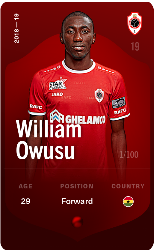 Sorare - Sorare Official - William Owusu 2018-19 • Rare 1/100 - NFT # 66551201611825774428633037618124483853459934608379062112562187259609231386404