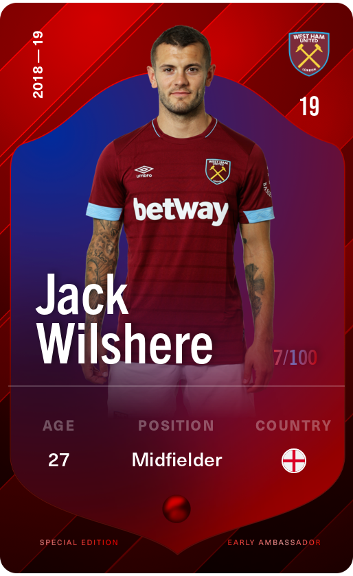 Sorare - Sorare Official - Jack Wilshere 2018-19 • Rare 7/100 - NFT # 68836849949215266814649428272197443254320356225746283210605644649895093842901