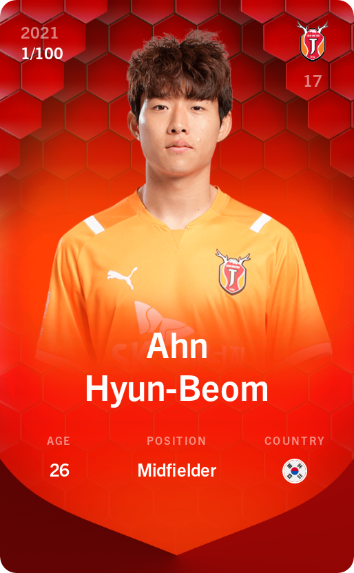 Sorare - Sorare Official - Ahn Hyun-Beom 2021-22 • Rare 1/100 - NFT # 72489015491347313303693298748283499419302736683954645051335653434337919130111