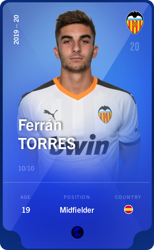 Sorare - Sorare Official - Ferrán Torres 2019-20 • Super Rare 10/10 - NFT # 34848489473345875245180800557220298417168006361961126701785751525928048443480