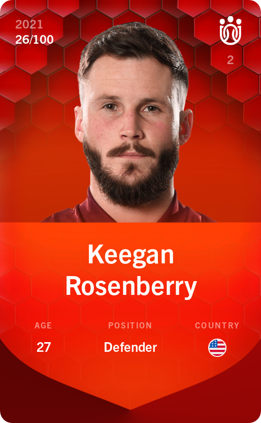 Sorare - Sorare Official - Keegan Rosenberry 2021-22 • Rare 26/100 - NFT # 92415896715990687079181001046067761347037675914312056976774675382897260478423