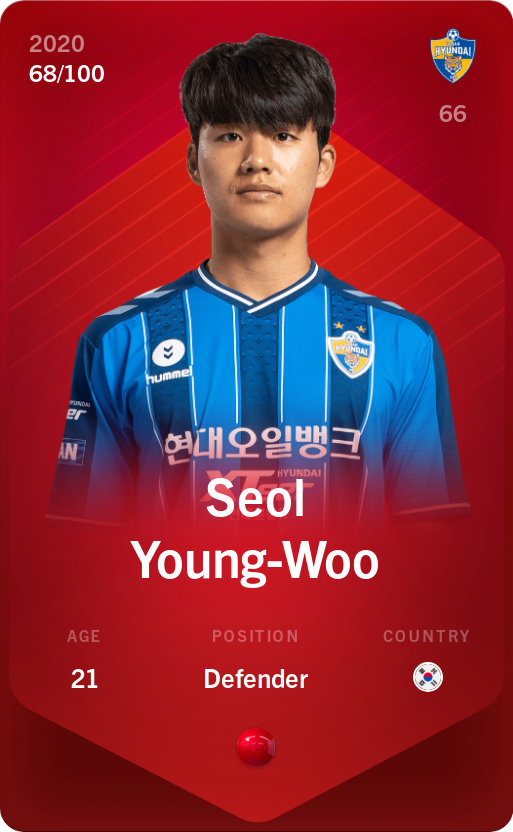 Sorare - Sorare Official - Seol Young-Woo 2020-21 • Rare 68/100 - NFT # 22541608538888195492717669233888498437150400479744115951524258073518779177260