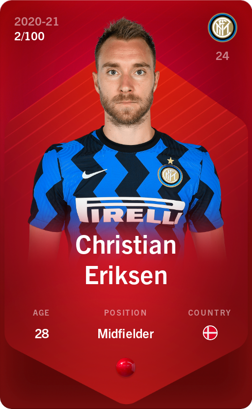 Sorare - Sorare Official - Christian Eriksen 2020-21 • Rare 2/100 - NFT # 44286295269890121978314838388426802832950734695243052035925135630464191857138