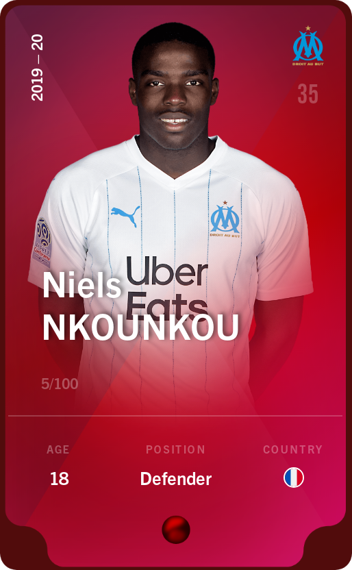 Sorare - Sorare Official - Niels Nkounkou 2019-20 • Rare 5/100 - NFT # 2279078336377587613979032438880300164130304048073266192600410623620256144938