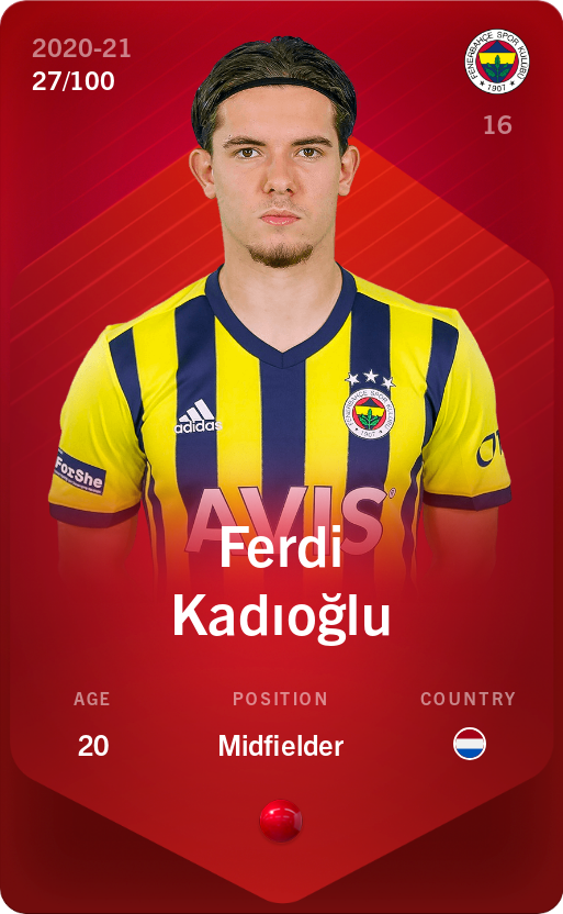 Sorare - Sorare Official - Ferdi Kadıoğlu 2020-21 • Rare 27/100 - NFT # 9988286467950202576731547700006321019718512446218287377806159238414761884543