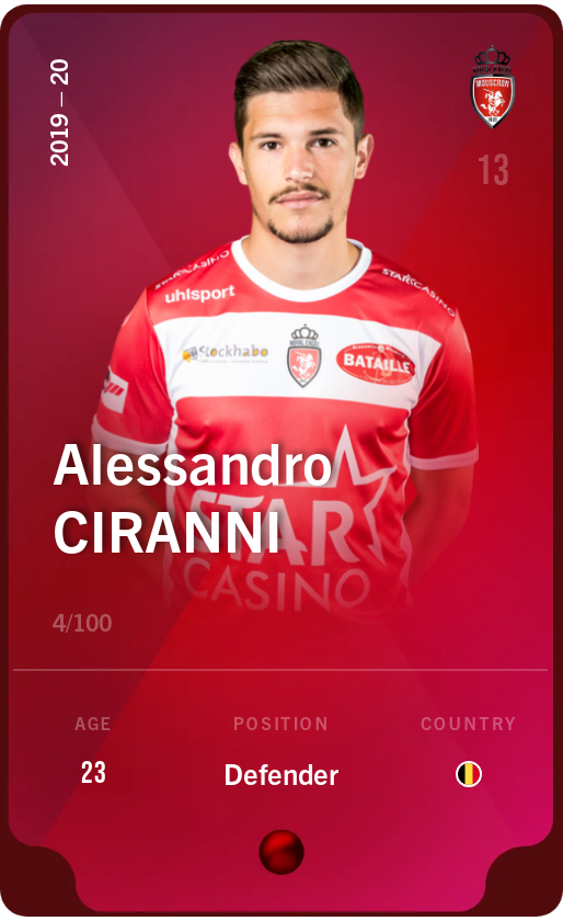 Sorare - Sorare Official - Alessandro Ciranni 2019-20 • Rare 4/100 - NFT # 2444383542107718036724739076885537022210286461311266596692037846143414467310