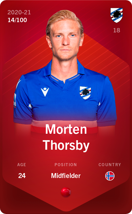 Sorare - Sorare Official - Morten Thorsby 2020-21 • Rare 14/100 - NFT # 11992389506191929635657910312398855409694845959338725868814170240680123614387
