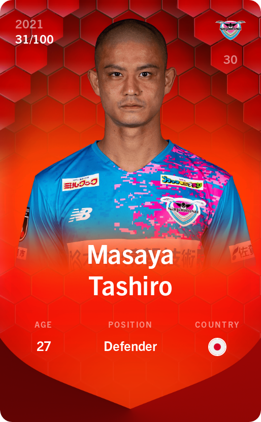 Sorare - Sorare Official - Masaya Tashiro 2021-22 • Rare 31/100 - NFT # 45400636157832192620502002949764901461393358460648205230367520409155683066708