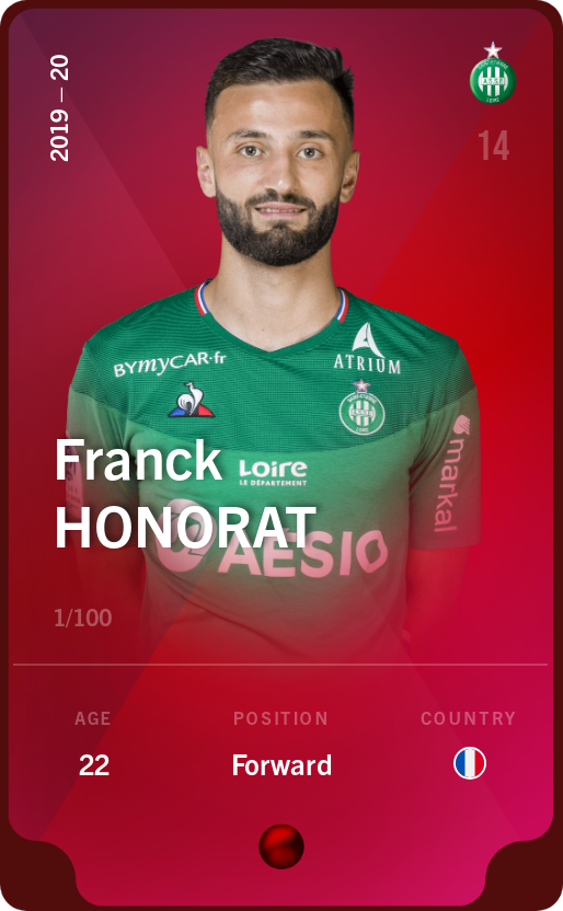 Sorare - Sorare Official - Franck Honorat 2019-20 • Rare 1/100 - NFT # 23365440181388811942757184289541720855679363808791461472354132764755559519382