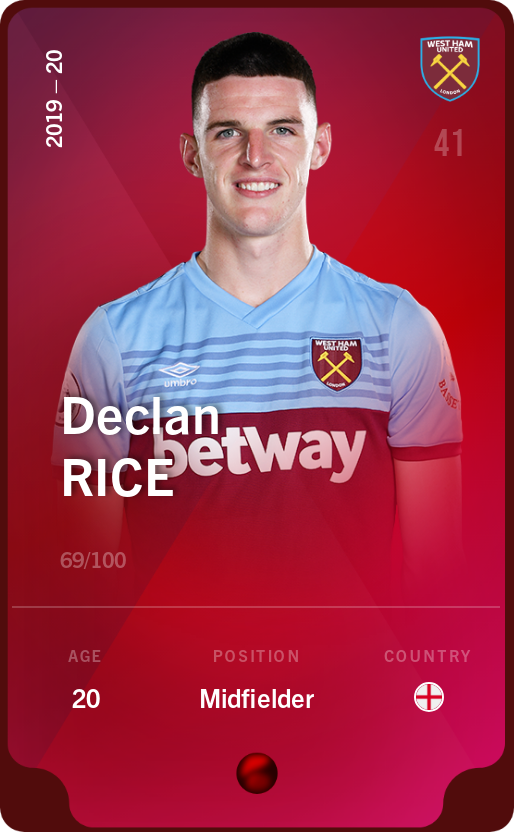 Sorare - Sorare Official - Declan Rice 2019-20 • Rare 69/100 - NFT # 47199062347907025178392289761283628260155566512408321626139757665204579000593