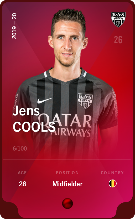 Sorare - Sorare Official - Jens Cools 2019-20 • Rare 6/100 - NFT # 37404110956830884738103756075966053510281541404995760916715019031018348536906