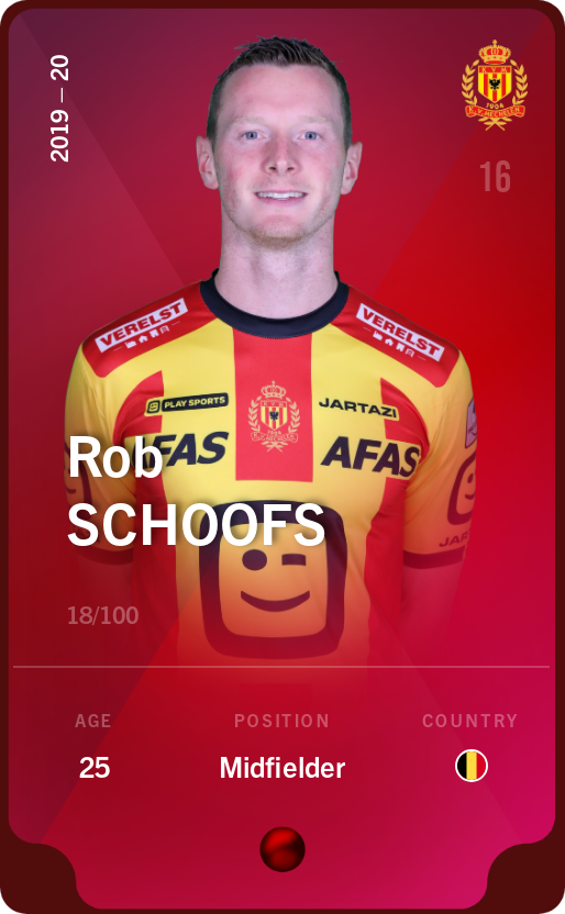 Sorare - Sorare Official - Rob Schoofs 2019-20 • Rare 18/100 - NFT # 70674181088511148091707550225204801217753014109612503712655450756056742538886