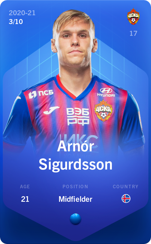 Sorare - Sorare Official - Arnór Sigurdsson 2020-21 • Super Rare 3/10 - NFT # 78451747147045190851375201429870806938027293243306879640847810926823071506200