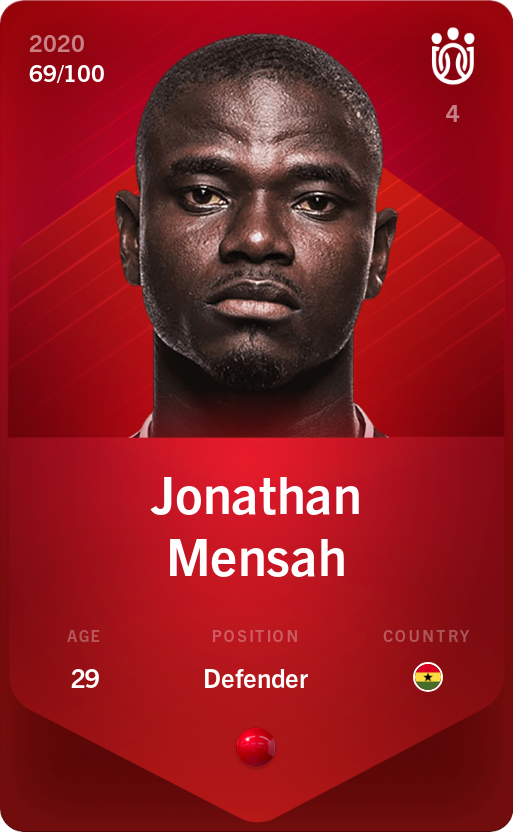 Sorare - Sorare Official - Jonathan Mensah 2020-21 • Rare 69/100 - NFT # 50287150501132550487961948472109198018810093409231795974969046997979656791797