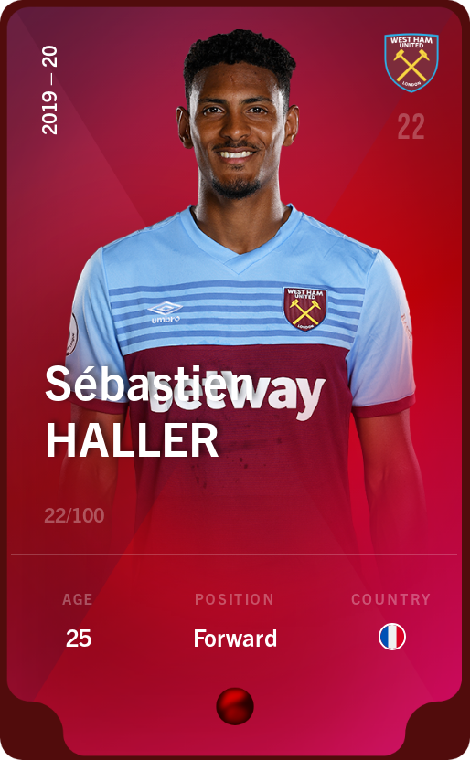 Sorare - Sorare Official - Sébastien Haller 2019-20 • Rare 22/100 - NFT # 57696069677138606665673736920294185401631374861637300546668829557724755975398