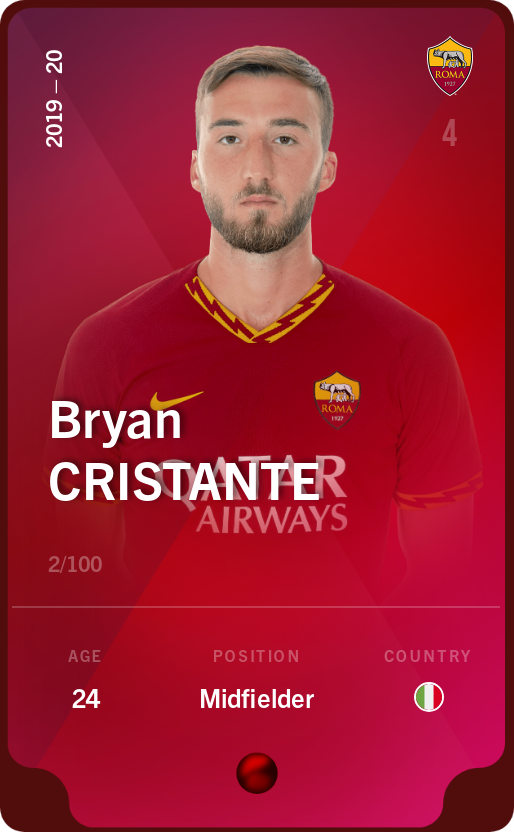 Sorare - Sorare Official - Bryan Cristante 2019-20 • Rare 2/100 - NFT # 24123717392624806311012504960809722512239272913904928334734750042115135587566