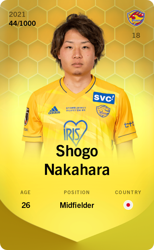 Sorare - Sorare Official - Shogo Nakahara 2021-22 • Limited 44/1000 - NFT # 102629943060359086497001676877451496017808864952130719596187038671989134180075