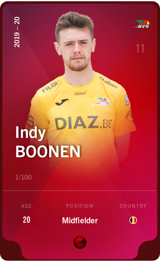 Sorare - Sorare Official - Indy Boonen 2019-20 • Rare 1/100 - NFT # 26161435325472463646741823329095507762404446047484415875895228941244789136025