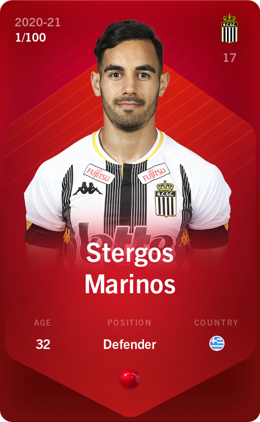 Sorare - Sorare Official - Stergos Marinos 2020-21 • Rare 1/100 - NFT # 92652994848581786190302050273144554480695372948415565222399500231631324442955