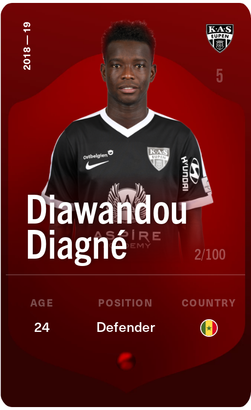 Sorare - Sorare Official - Diawandou Diagné 2018-19 • Rare 2/100 - NFT # 112734640036072528117886645154151615561744168044040569254617625131546602929337
