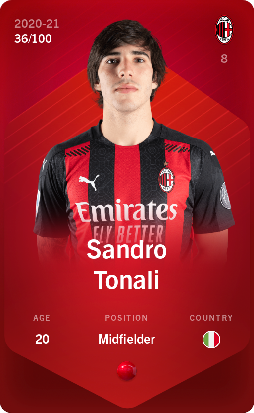 Sorare - Sorare Official - Sandro Tonali 2020-21 • Rare 36/100 - NFT # 23097956172823103925727188933682366212724099252878965098052619960222178178672