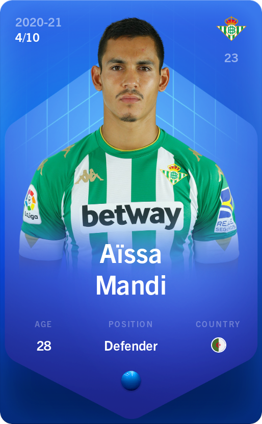 Sorare - Sorare Official - Aïssa Mandi 2020-21 • Super Rare 4/10 - NFT # 70432527266013801809051717927386746741036949644962948850185344118493292303293