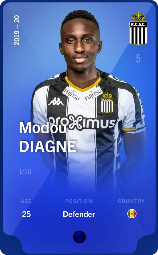 Sorare - Sorare Official - Modou Diagne 2019-20 • Super Rare 1/10 - NFT # 81914999718146616657378604473893179431663133944453079942481158096171267919375