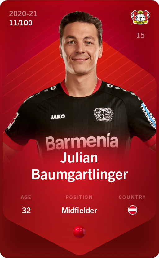 Sorare - Sorare Official - Julian Baumgartlinger 2020-21 • Rare 11/100 - NFT # 71891970385898083126176829578967637036412724300660399782584102973407419533472