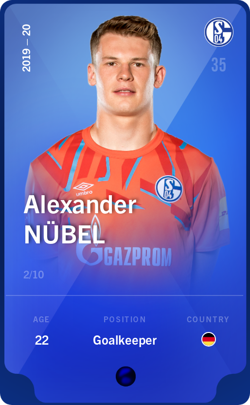 Sorare - Sorare Official - Alexander Nübel 2019-20 • Super Rare 2/10 - NFT # 75257629395427342047803739887798294249334476041382610531195212401850335022099