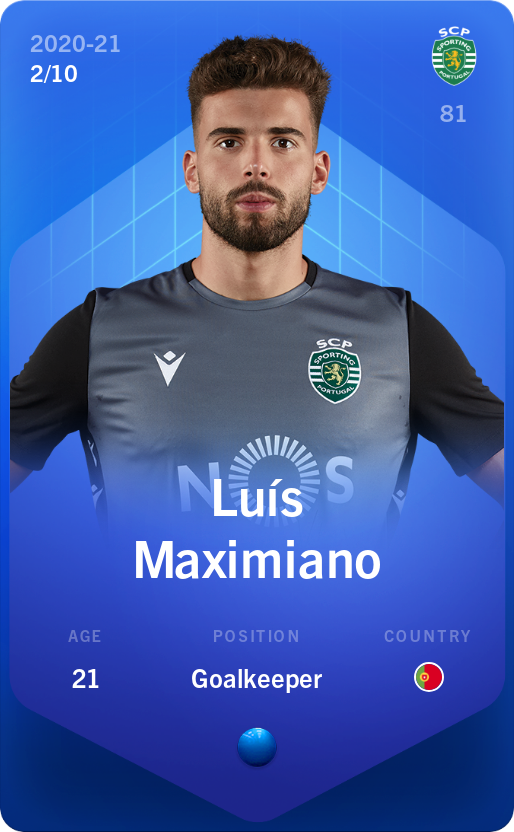 Sorare - Sorare Official - Luís Maximiano 2020-21 • Super Rare 2/10 - NFT # 60625203100943170726296526754329655088187500156137020359222774579495654213131