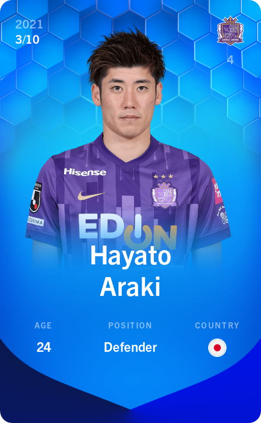 Sorare - Sorare Official - Hayato Araki 2021-22 • Super Rare 3/10 - NFT # 38230330683255071298411543161948459273047407344512226986790081253248907437464