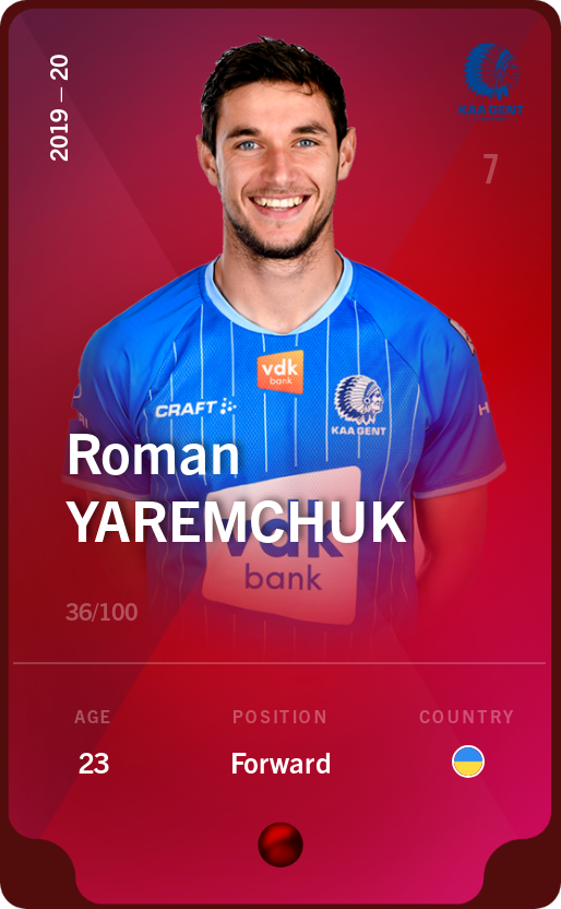 Sorare - Sorare Official - Roman Yaremchuk 2019-20 • Rare 36/100 - NFT # 113859317854715533287519063393193416402156916807097327844179822509262417319303