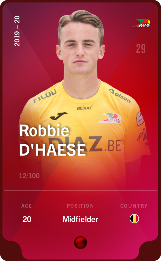 Sorare - Sorare Official - Robbie D'Haese 2019-20 • Rare 12/100 - NFT # 36505809745907865300238535983839653511037503529746612068925919092505052644624